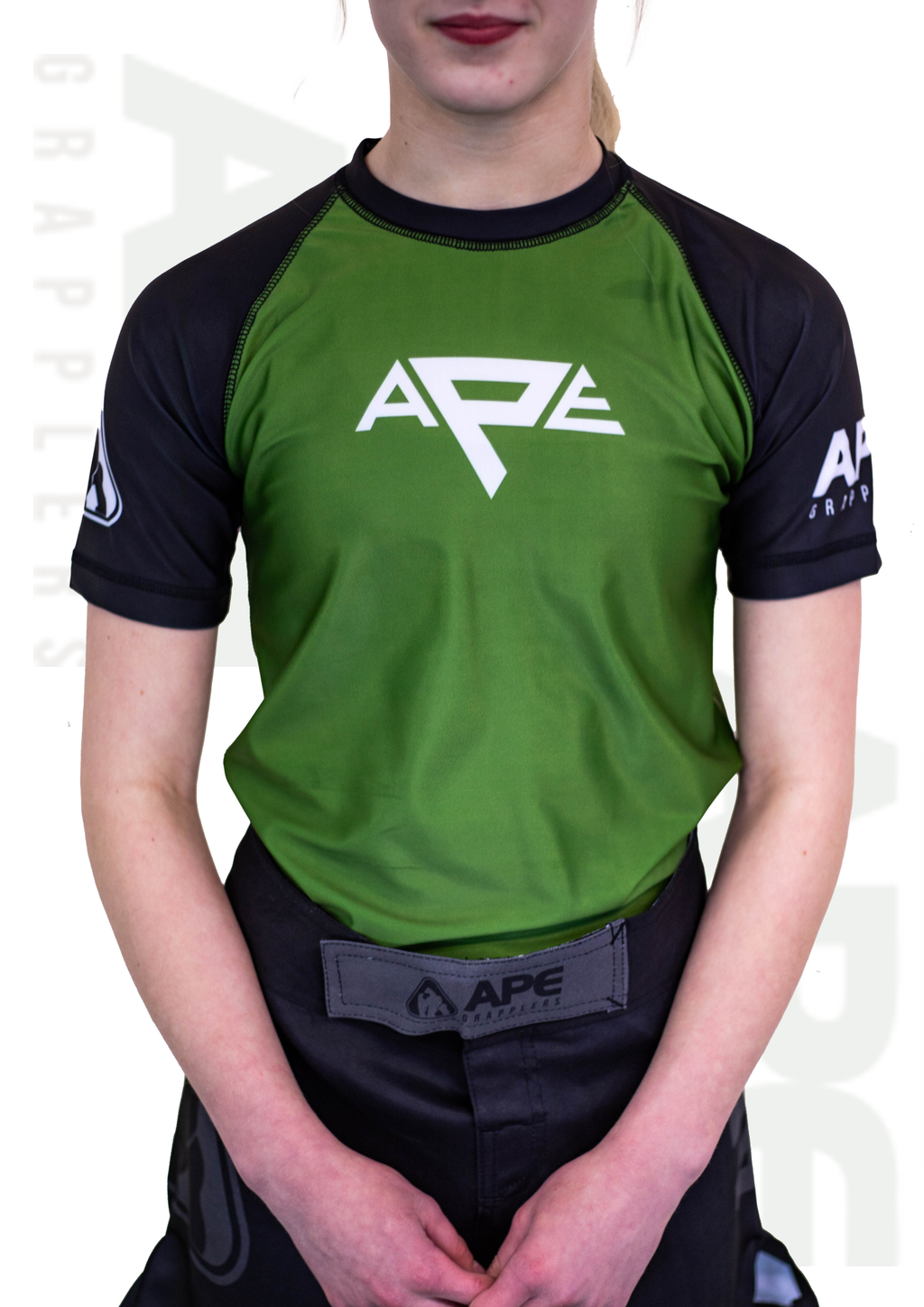 Ape Grappler Olive/Black Rash Guard Kids (Short Sleeve)