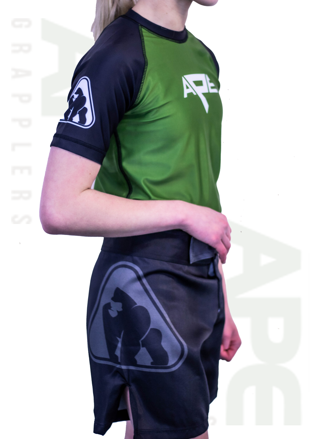 Ape Grappler Olive/Black Rash Guard Kids (Short Sleeve)