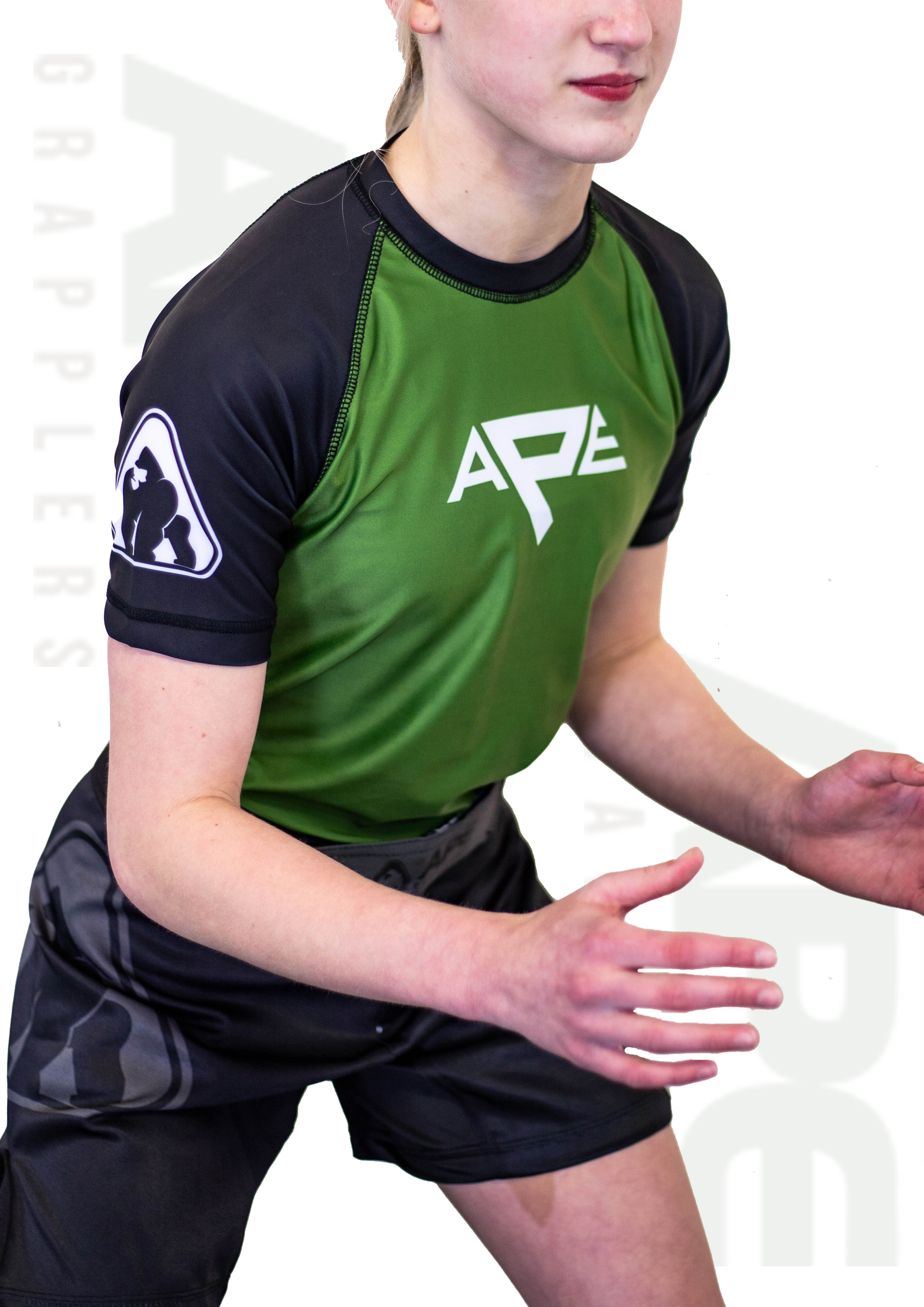Ape Grappler Olive/Black Rash Guard Kids (Short Sleeve)