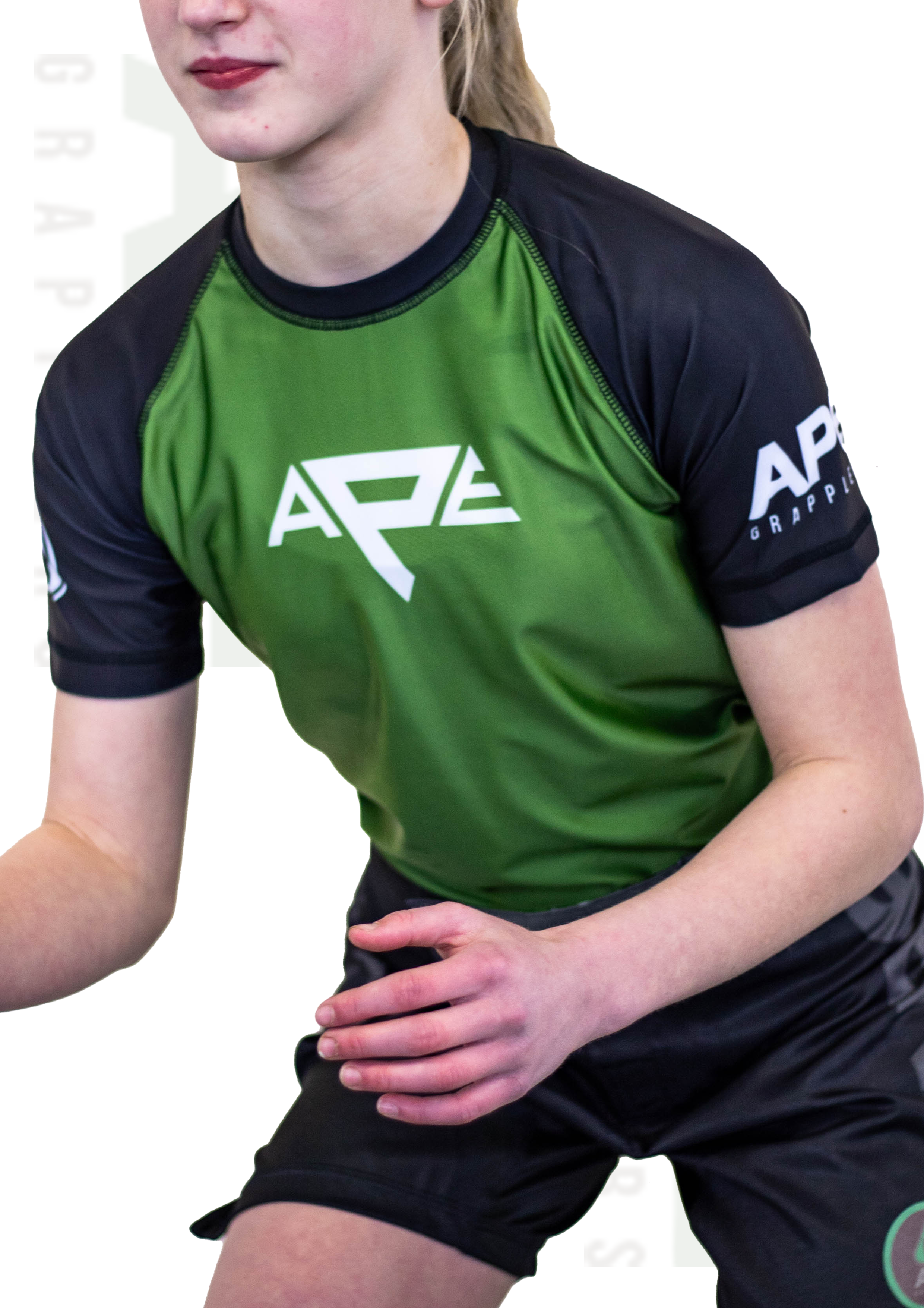 Ape Grappler Olive/Black Rash Guard Kids (Short Sleeve)