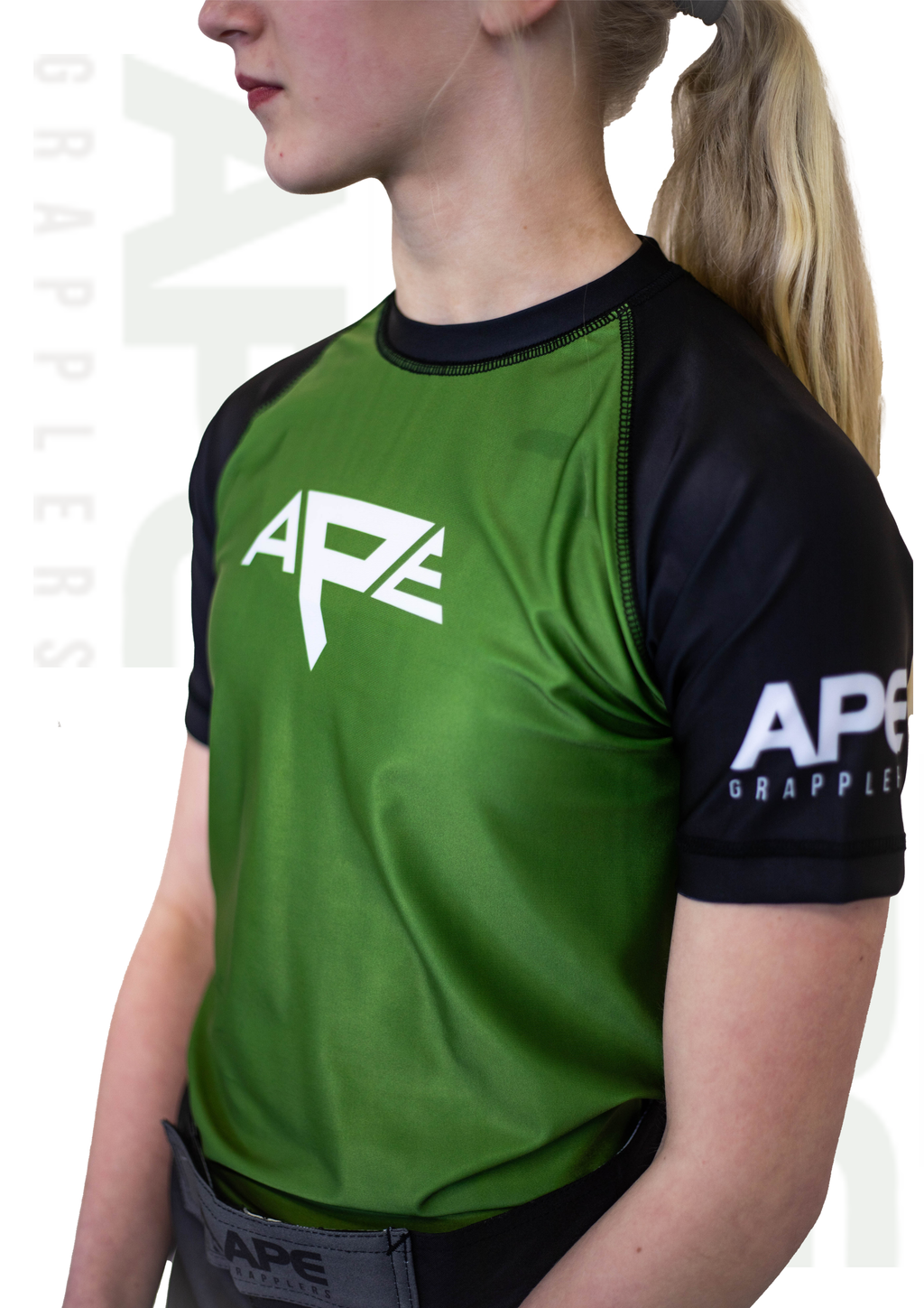 Ape Grappler Olive/Black Rash Guard Kids (Short Sleeve)